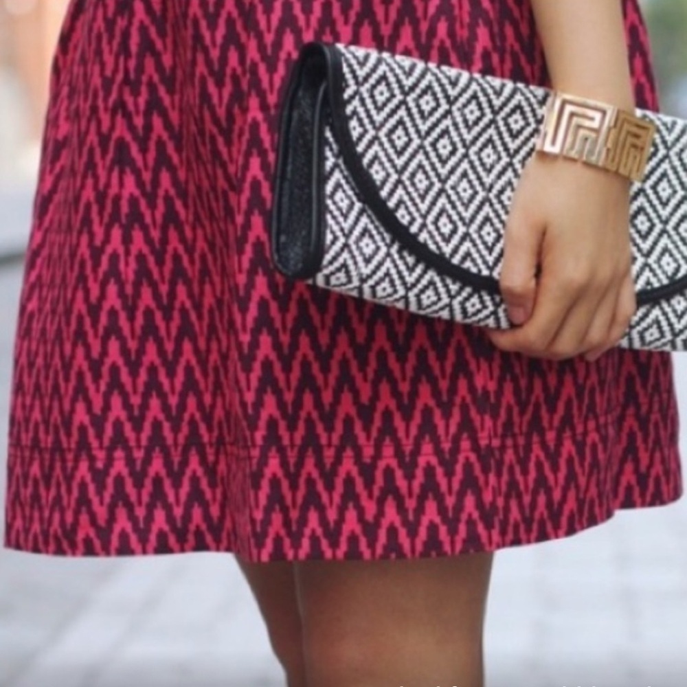 LOFT Size 14 Linen and Rayon Herringbone Maroon and Pink Skirt